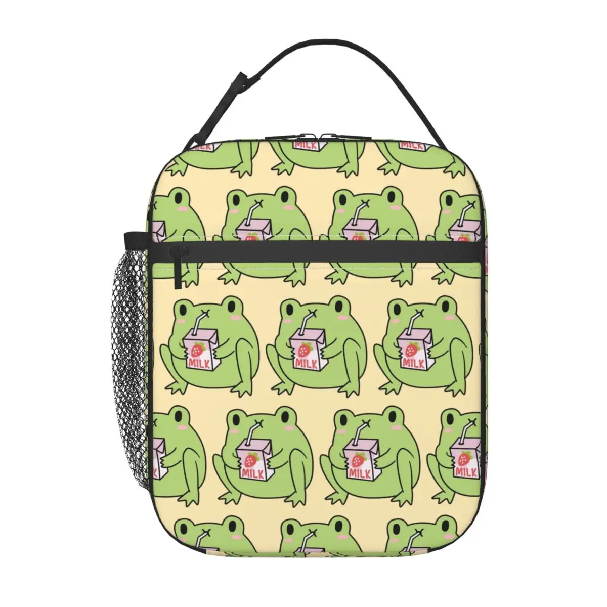 Cute Strawberry Milk Frog Insulated Lunch Bag for Women Children Portable Food Boxes Thermal Lunch Box Tote