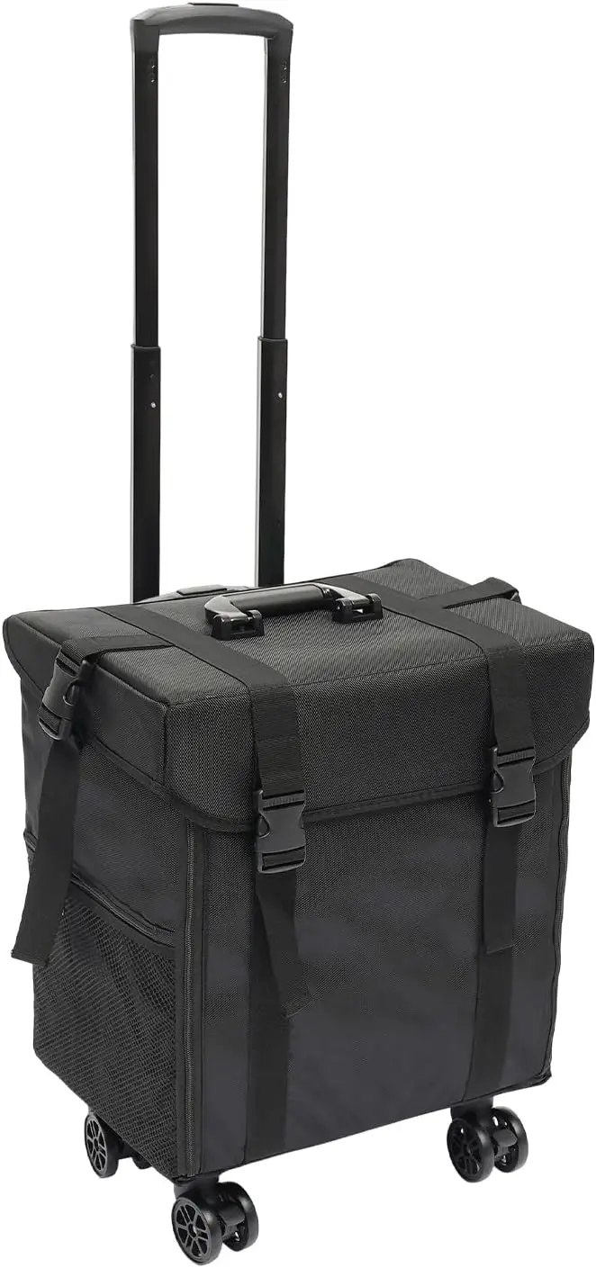 Rolling Makeup Case 8 Drawers Oxford Fabric Cosmetic Train Case Wheels Brush Slots Mesh Pockets Large Capacity Makeup Suitcase O