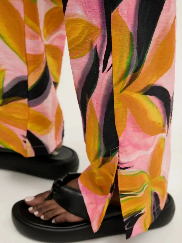 Foreign trade original order Spanish light luxury designer style positioning print elastic waist loose bohemian style pants