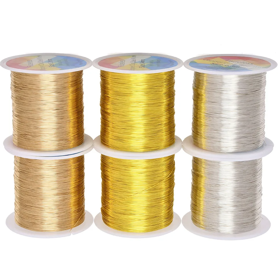 Alambre de acero recubierto de cobre de 100m/328ft, inoxidable, flexible, para manualidades, floral, joyería, 0.3/0.4mm 6