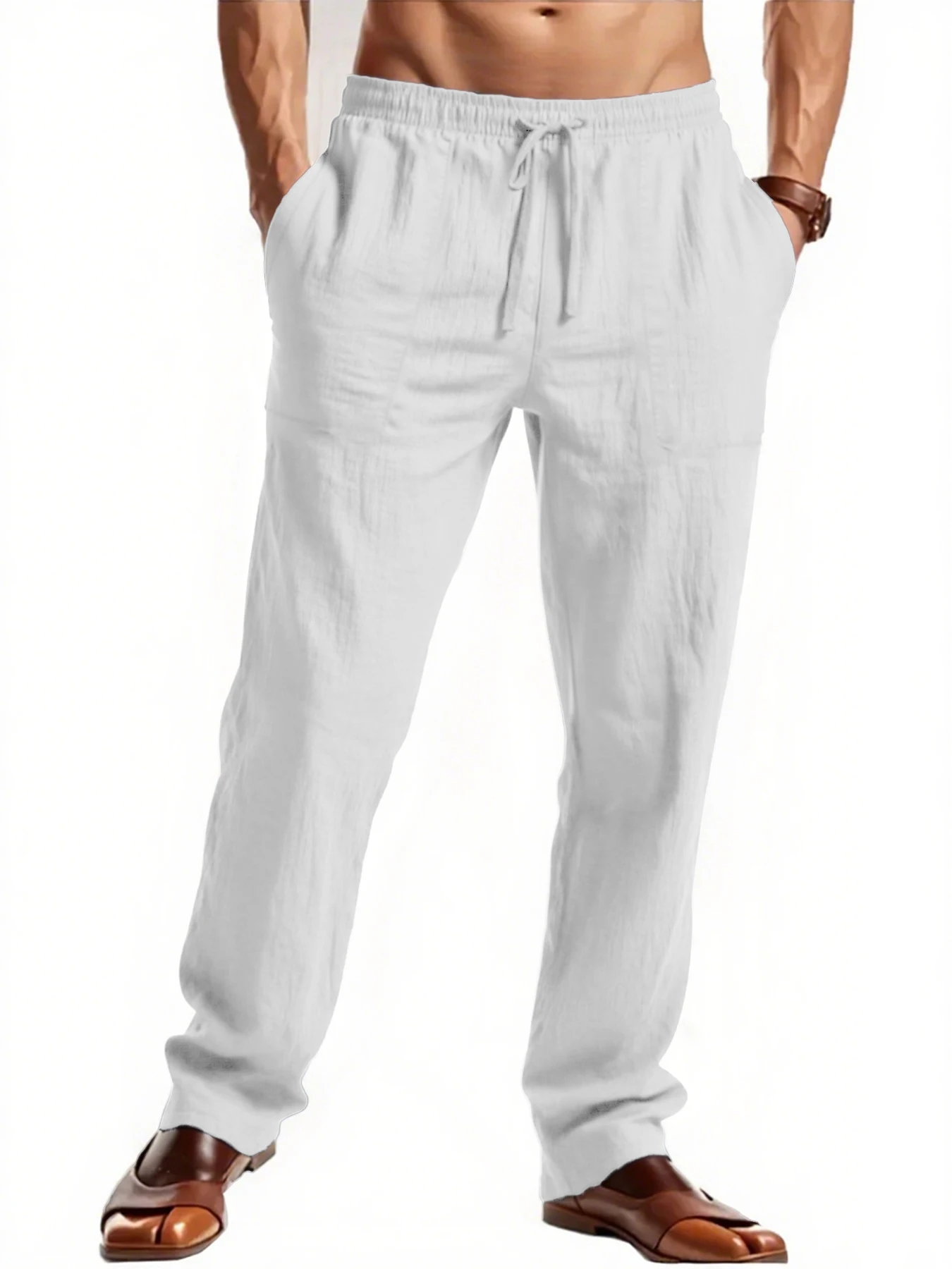 2025 Pantaloni larghi da uomo nuovi Pantaloni estivi leggeri traspiranti tinta unita Pantaloni fitness casual in vita elastica maschile
