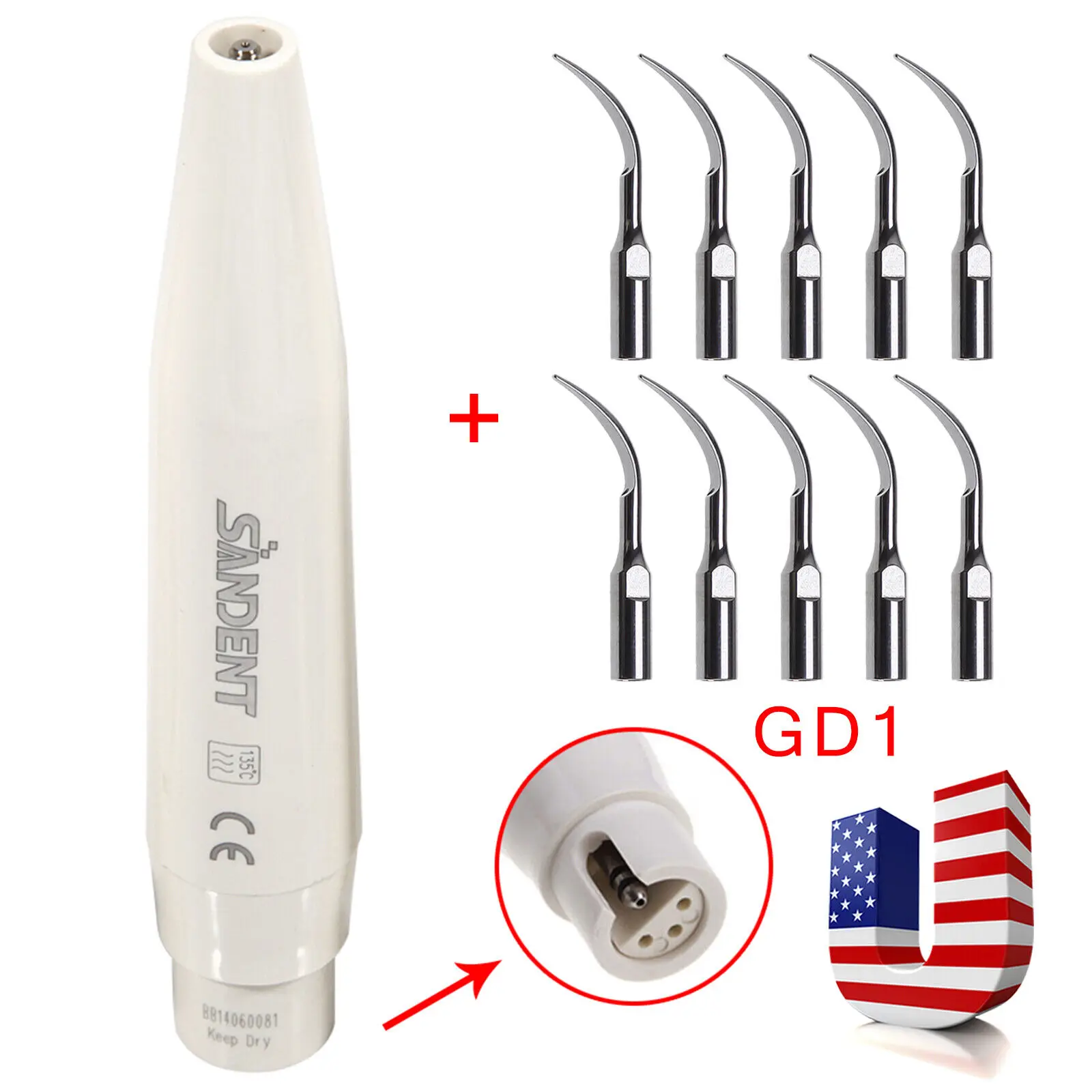 

Dental Ultrasonic Piezo Scaler Handpiece DTE SATELEC+10PCS Dentist Scaling Tips GD1