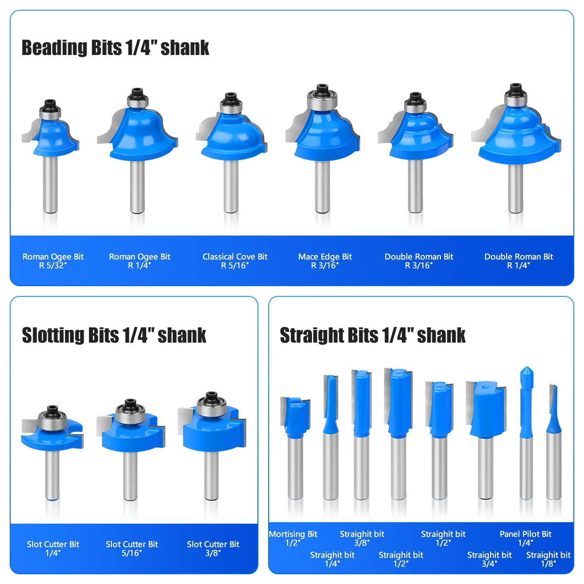 35PCS Milling Cutter 1/4\'\' Shank Tungsten Carbide Router Bit Set Wood Woodworking Milling Cutter Trimming Knife Forming Milling