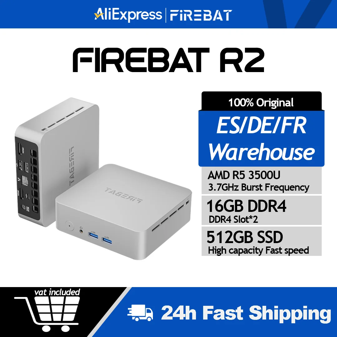 FIREBAT Mini PC R2 AMD Ryzen 5 3500U (Lepszy niż N150/N97) 16GB RAM 512GB SSD Windows 11 Komputer Mini Desktop Podwójny Wyświetlacz 4K WIFI5