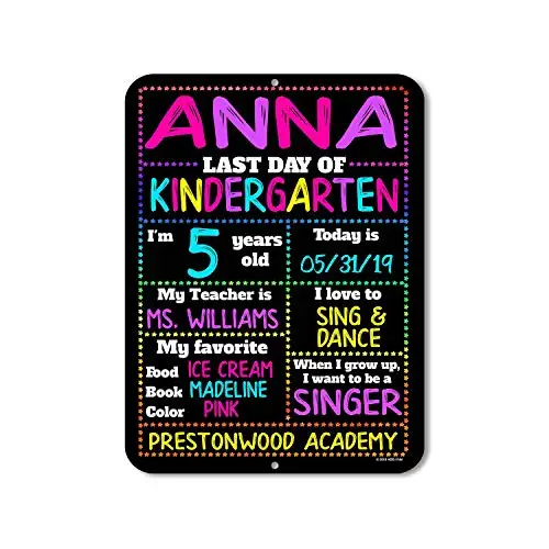 Honey Dew Gifts Chalkboard Style School Photo Prop Board, Kindergarten, Preschool, Reusable Tin Sign (Last Day HDG-1144 9x12)