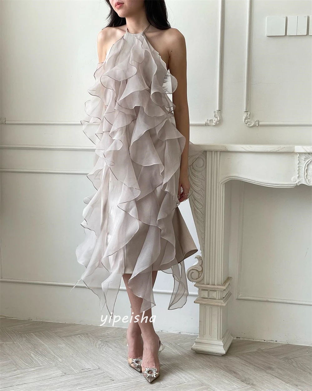 Robe de Bal de Forme Trapèze en Organza pour Femme, Tenue de Soirée Formelle, Style Classique et Moderne, Arabie Saoudite, à Plusieurs Niveaux, sur Mesure