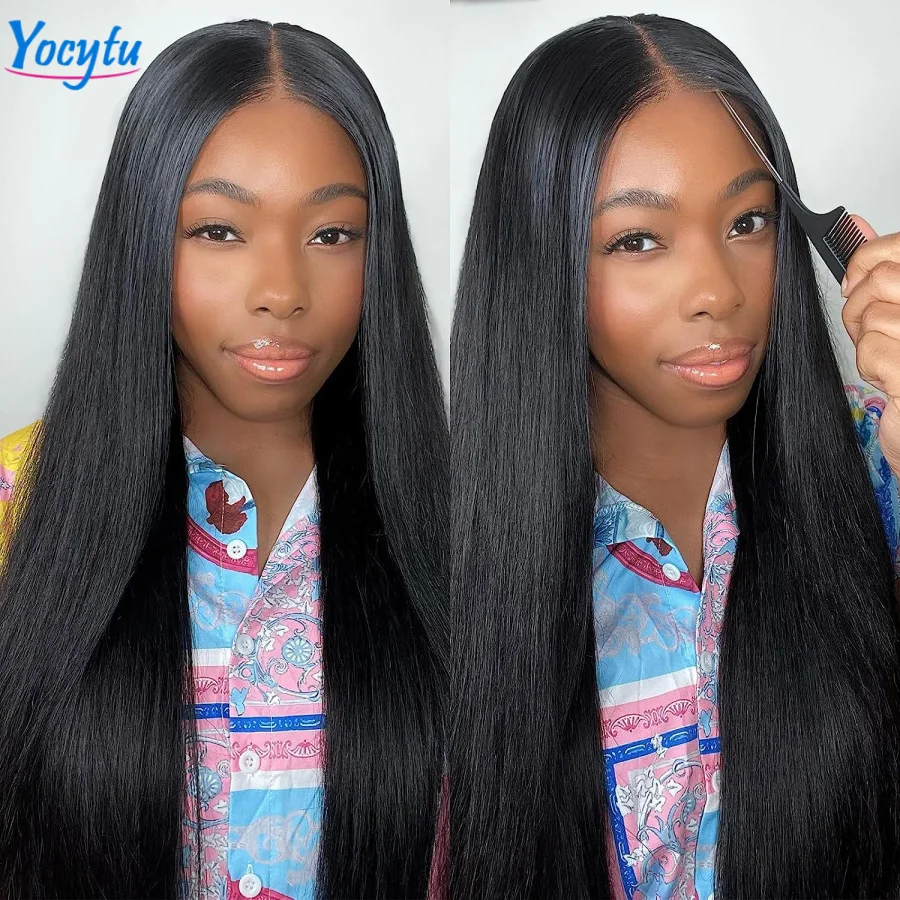 YOCYTU 26 28 Inch Glueless Wig Human Hair Ready To Wear Straight Human Hair Lace Front Wig Wear And Go Glueless Wigs Human Hair