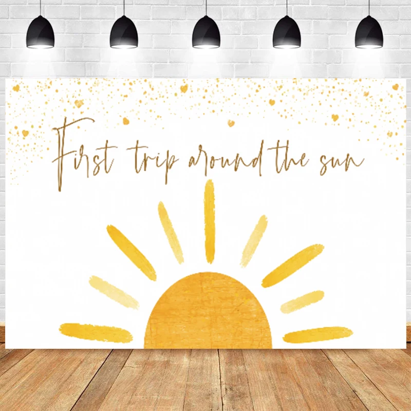 

First Trip Around The Sun Backdrop 1st Birthday Boy Girl Theme Party Decoration Photo Banner Boho Bohemian Sun Decor Background