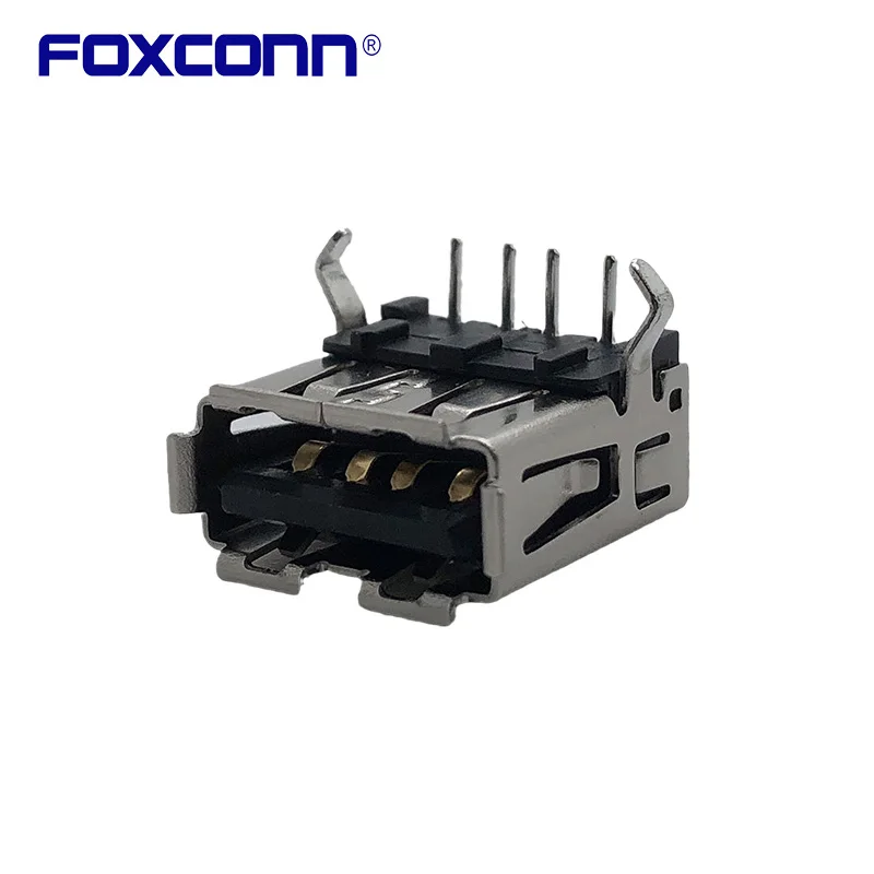 Foxconn UB11123-4K5-4F Single Layer Flanging USB2.0 A-type Matrixes 90 Degree Black Glue