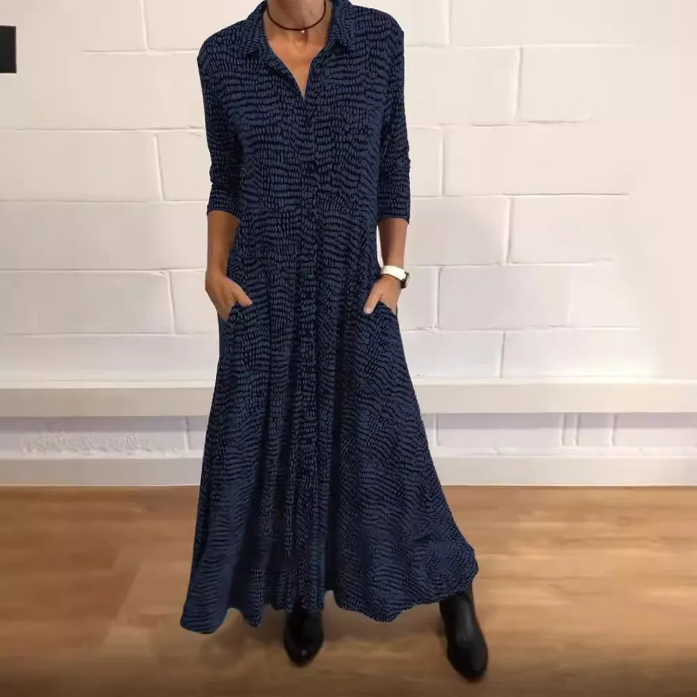 2025 Formele Jurken Herbst Winter Lange ärmeln Gedruckt V-ausschnitt Kleid frauen Mode Lässig Neue Büro Pendeln Alle-spiel Kleid