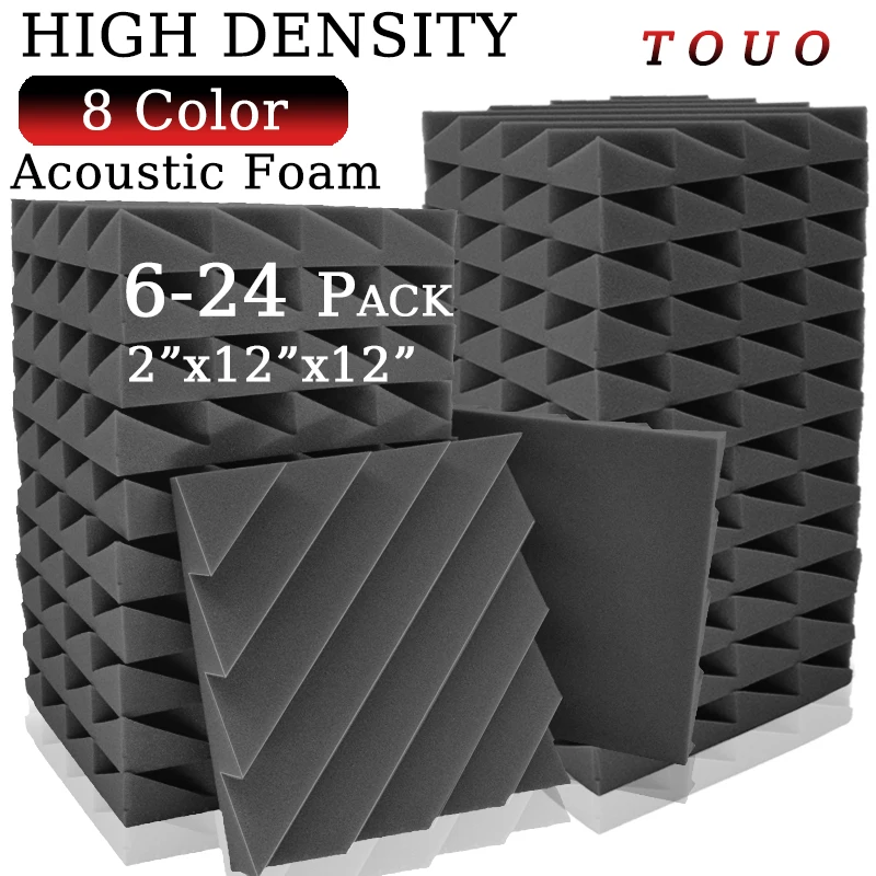 

TOUO 6/12/24pcs Acoustic Foam Home Studio Acoustic Treatment High Density Sound Foam Home Decoration Sound Absorbing Material