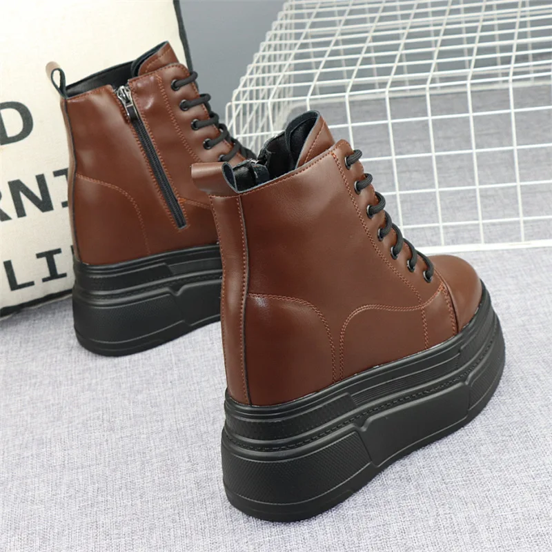 Fujin 14cm 12cm 10cm Genuine Leather Super Thick Sole Platform Wedge Hidden Heel Boots Shoes ZIP Boots Ankle Booties 2024 - Image 5