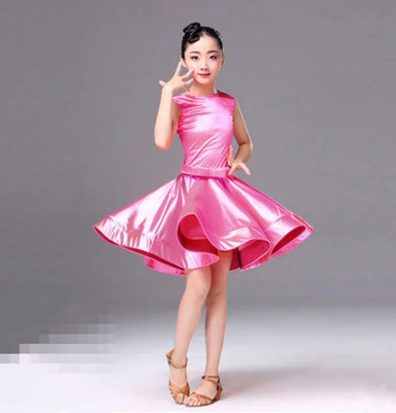 Shiny Girls Kids Junior Club Latin Dresses Turtle Neck Long/short Sleeve Modern Ballroom Latino Dresses for Dancing