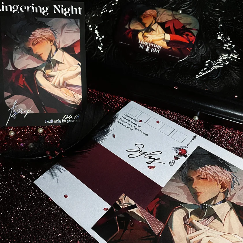 

Anime Love and Deepspace Sylus Cosplay Acrylic Coloured Paper Cartoon Double Flash Badge Hollow Out Ticket Root Postcard Card