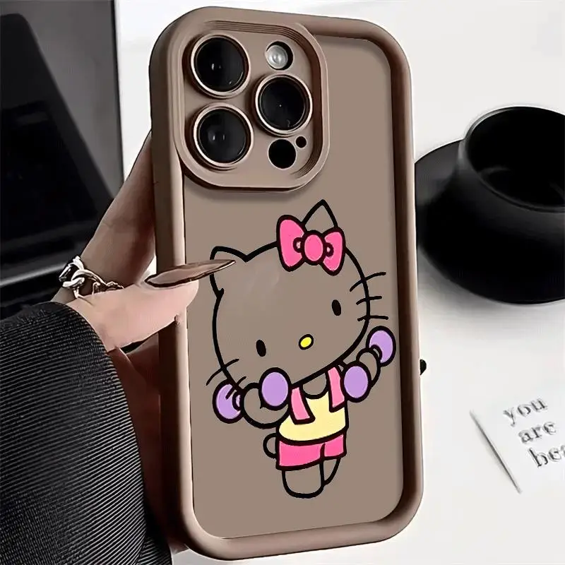 Comic Cartoon Sanrio Hello Kitty for Apple Iphone 16 15 14 13 12 11 XS XR X Pro Max Plus Women Anti Fall Measures Green Case