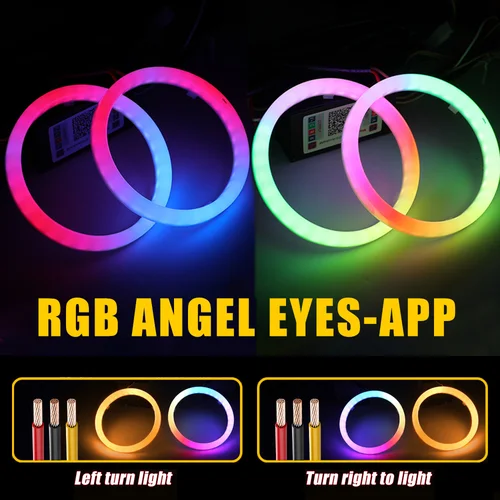 Imagen 2 del producto Luz de algodón RGB para coche, anillos de Halo de Ojos de Ángel LED, Control por aplicación, faro Led de 12-24V, luz de circulación diurna para motocicleta todoterreno 4X4