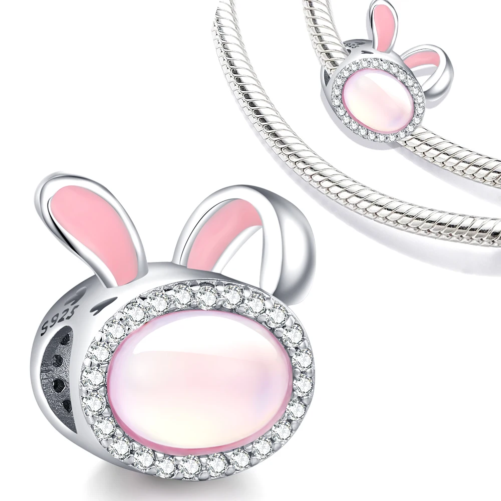 New Holiday Charm Original Pink Rabbit Bead S925 Sterling Silver Bead Fit Bracelets Diy For Women Fine Jewelry Love Gift