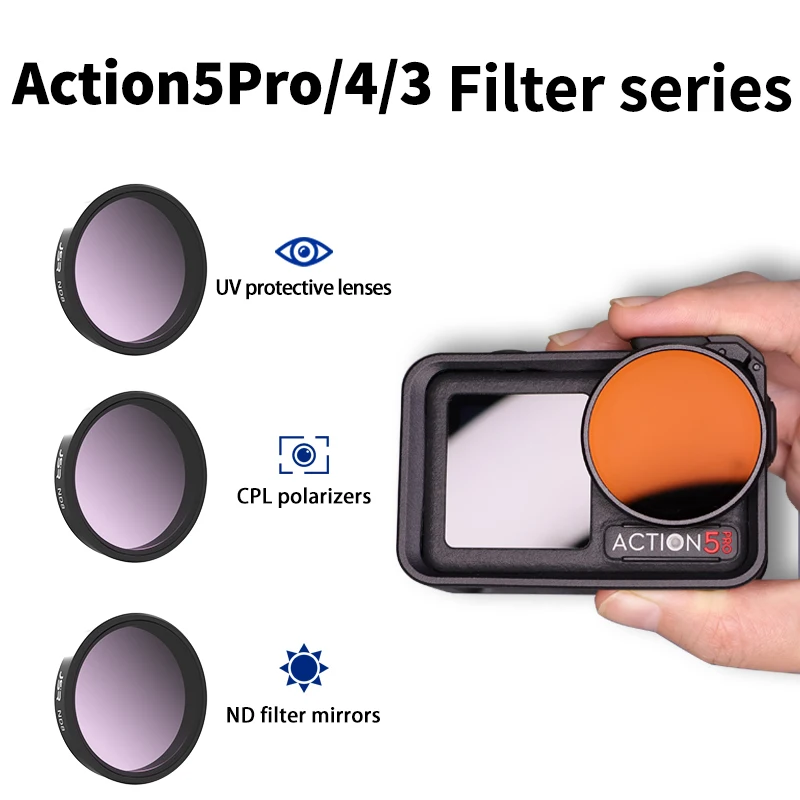 مناسبة لكاميرا DJI Lingmou Action5 Pro/4/3 مرشح الحركة للحماية من الأشعة فوق البنفسجية CPL المستقطب ND يعتم التركيب السريع