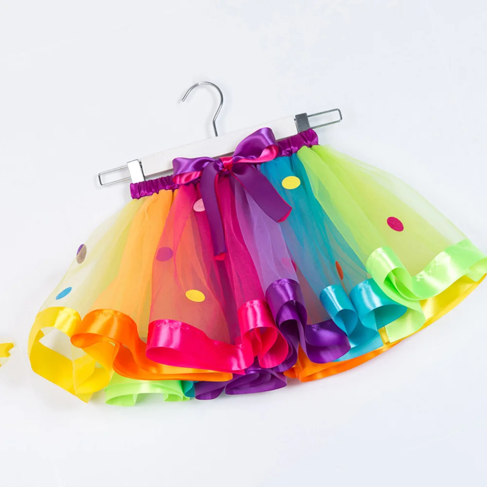 Girls Elastic Waist Rainbow Tutu Skirt with Big Bowknot Party Dress up Tulle Skirt( -RT077 S) Midiskirt for kids