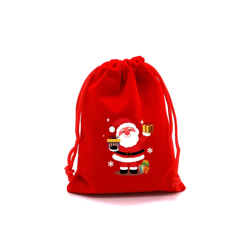 1-10pcs Red Christmas Velvet Bags Drawstring Pouch Candy Snack Gift Bag Bracelet Jewelry Packaging Storage Bags New Year 2024