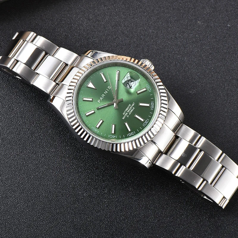 

Parnis 39.5mm Green Dial Men's Automatic Watches Calendar Sapphire Crystal Mechanical Waterproof Wristwatches For Men 2024 Gift