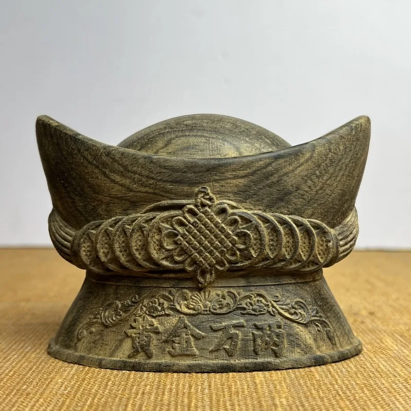 تمثال سبيكة ذهبية من خشب العود منحوت يدويًا - زينة فنغ شوي مقاس 4.13 بوصة × 2.95 بوصة لفتح الأعمال، هدية هووسورمينغ، ديكور المنزل