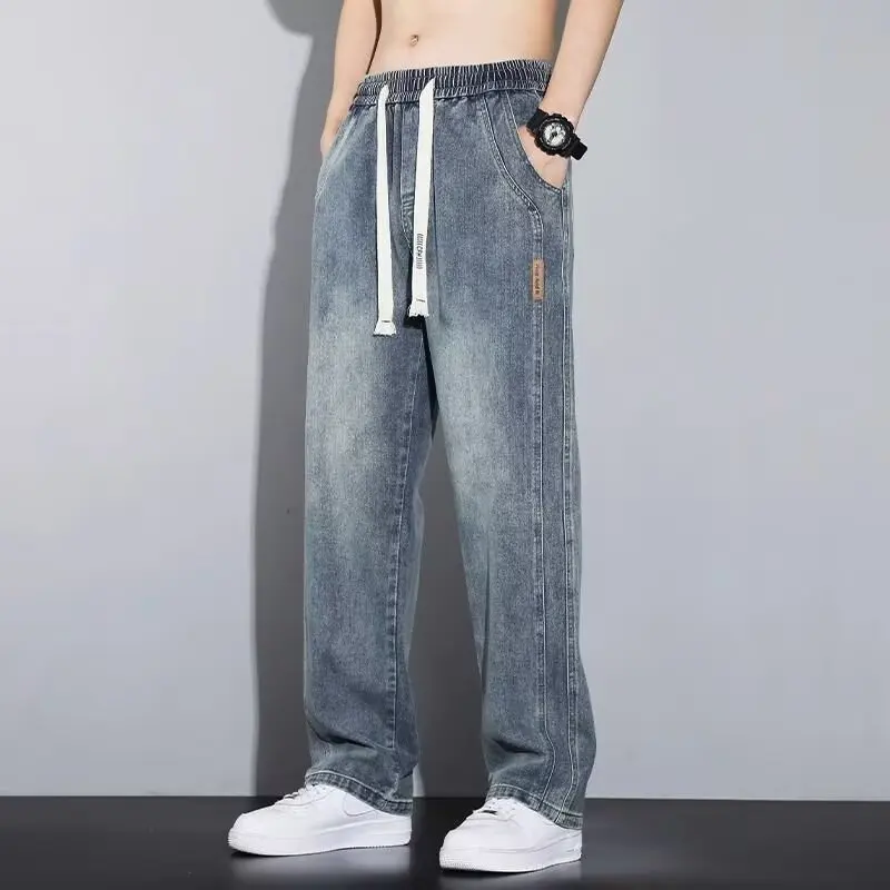Amerikanische Retro-Jeans für Herbst und Winter, locker geschnittene Straight-Leg-Jeans, trendige Markenjeans in Übergröße, High-Street-Style, weit geschnitten, vielseitig, lässig, lang