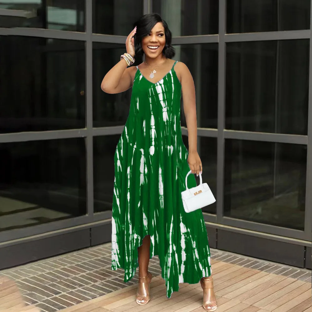Women Loose Holiday Ruffles Pocket Strip Sleeveless Halter Strap Sleeveless Dress Large Big Summer Beach Party Maxi Dresses
