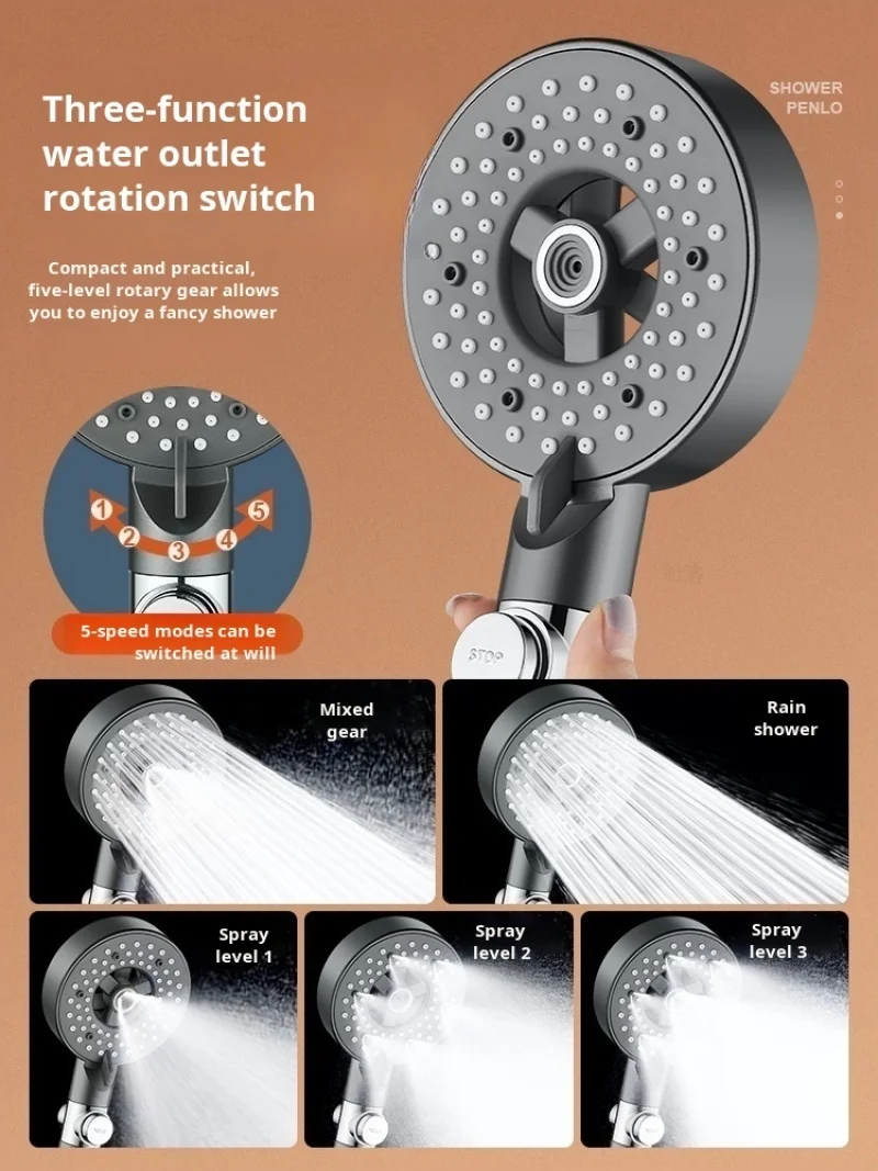 Pressurized Shower Head Purifying DeChlorine Spray Lotus Head Spray Shower Head 6 Modes Adjustable Filter Shower One-key Stop