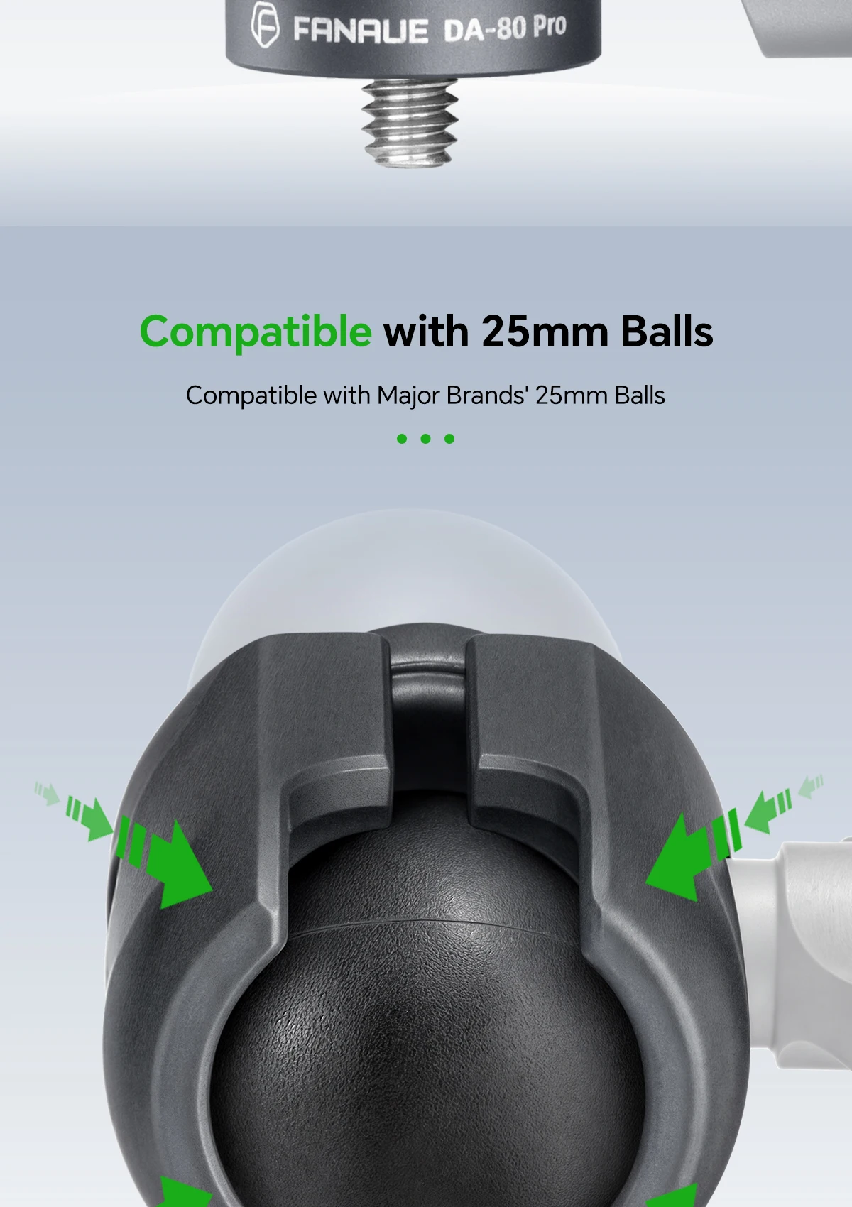 FANAUE Schwenkarm-Halterung Kompatibel mit 1 Zoll Kugelhalterung mit M6/M8/M10/1/4 Zoll Schraube/25mm Kugel für Fahrrad- und Motorradkameras – Detail 4