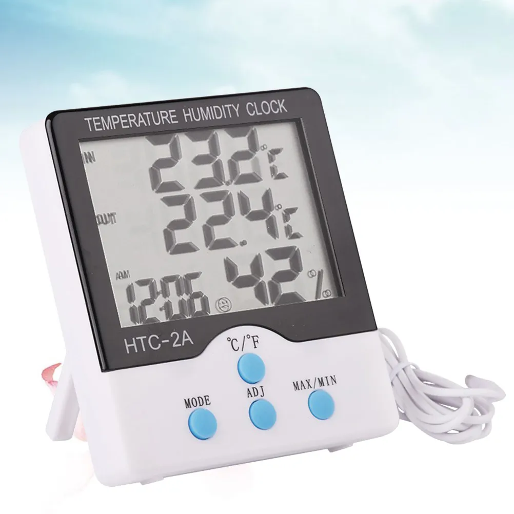 

-2a Big LCD Indoor Outdoor Digital Thermometer Hygrometer Temperature Humidity Meter Clock No Battery High Accuracy Stable