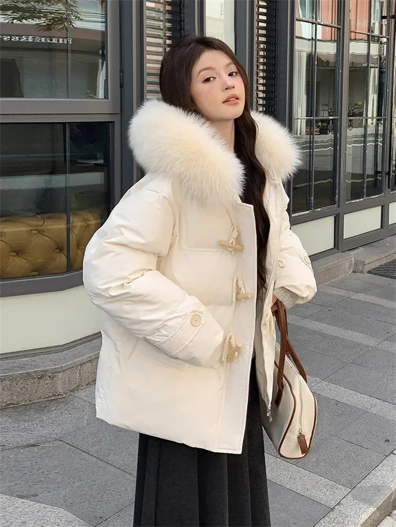 الشتاء سترات النساء 2025 عادية مقنعين سميكة الدافئة مبطن معاطف السترة الإناث مع الفراء طوق أسفل أبلى Chaquetas Parkas Mujer #5
