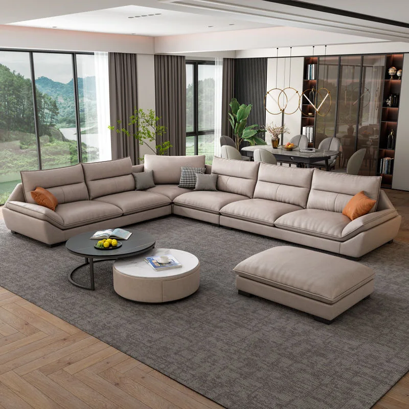 #Pet-friendly Anti-scratch Tech Leather Sofa Set Water-resistant Sectional Couch with Solid Timber Frame for High-end Residence
