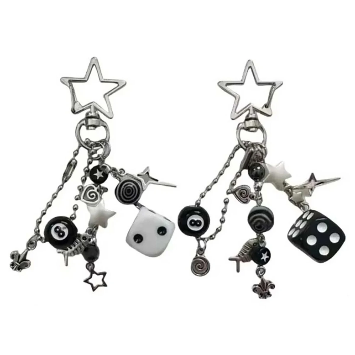 سلاسل مفاتيح rockstar gf edgy مصنوعة يدويًا باللونين الأسود والأبيض والنرد الجرونج، ديفتونز، مجوهرات مطرزة، قلادة حقيبة، إيمو، y2k، #1