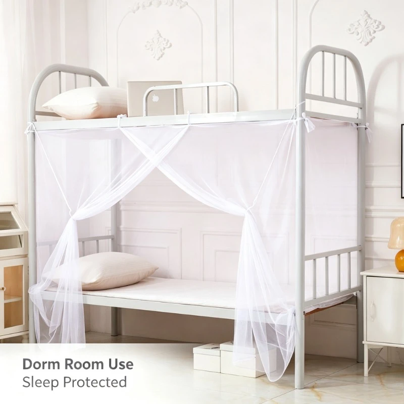 Bunk Bed Mosquito Net with Tie-Down Straps & Sheer Fabric for Bedroom or Dorm, Anti-Mosquito & Dust Proof