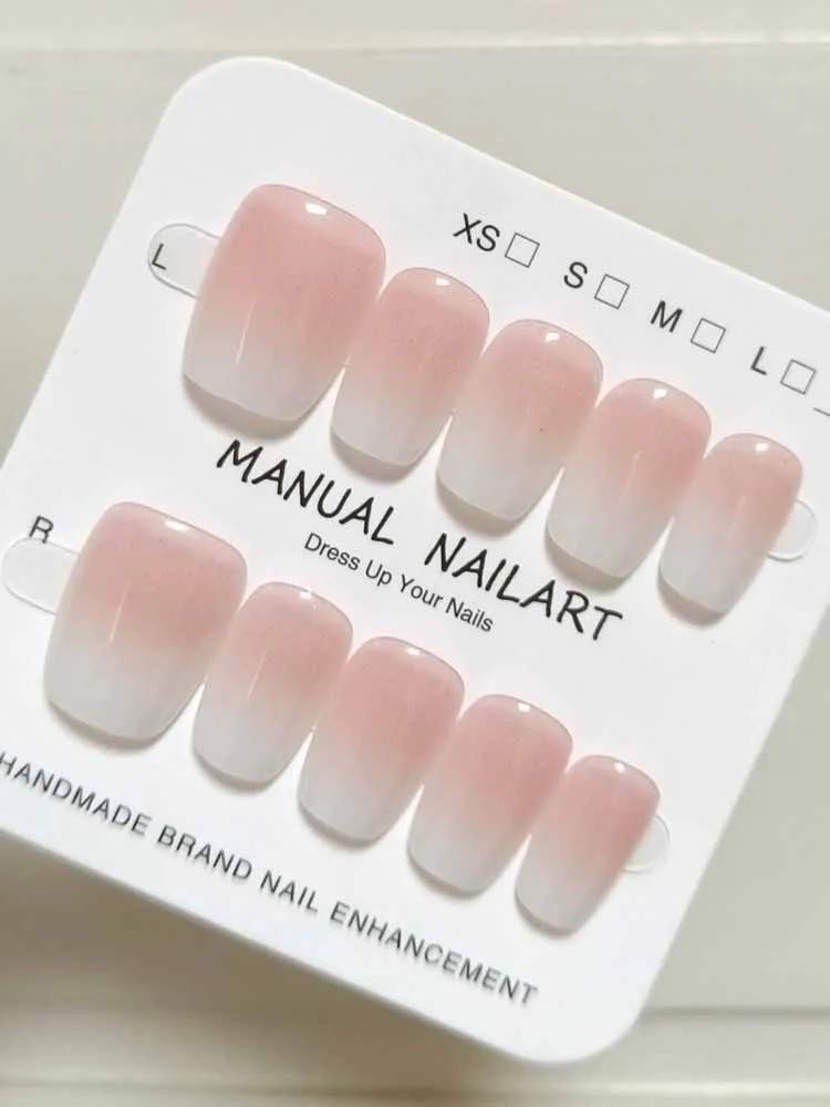 10 pièces femmes Simple rose blanc dégradé ongles Patch presse sur ongles Style coréen Ins tendance faux ongles Nail Art pointes d'ongles détachables