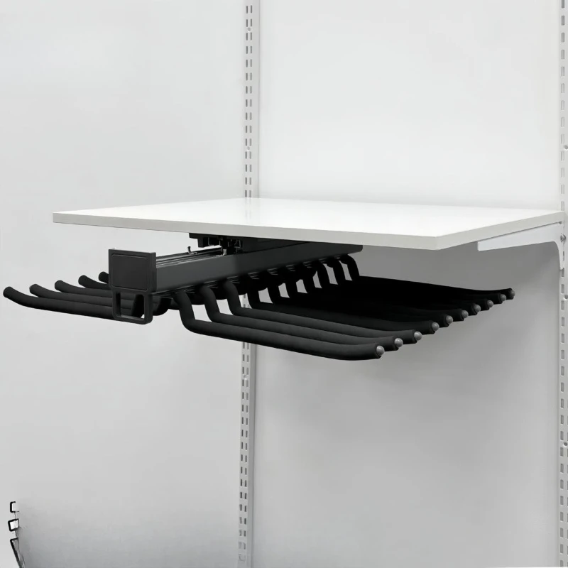 Metal wardrobe can be pulled and retractable ribs pants rack, household built-in slide rail anti-skid multi-functional storage