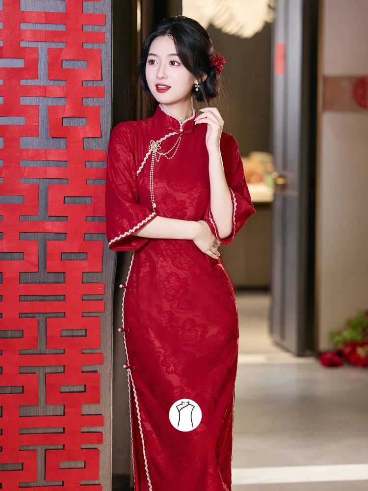 

Красное новое китайское улучшенное обручальное вечернее платье Dr, подходящее для повседневной носки, женское длинное платье Ципао