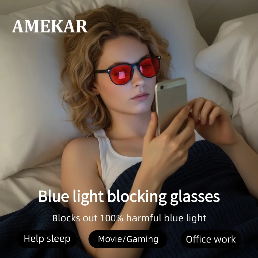 Ultra-light Anti Blue Rays Computer Glasses with Red Lens Women Vintage Round Frame Gaming Glasses Men Digital Eye Protection