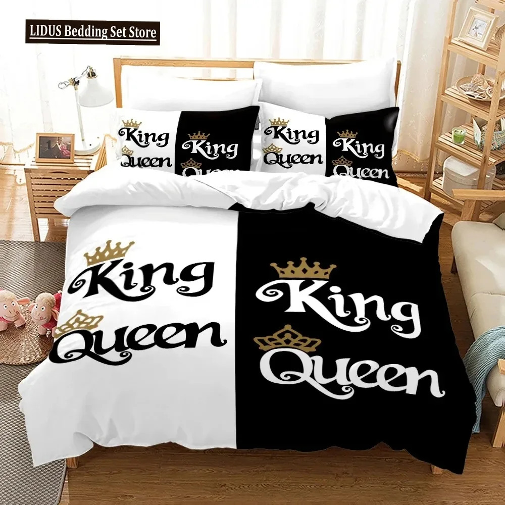 

Couple Lover White Black Luxury Bed Linen 2 People Double Bed Adult Single King Quilt Duvet Cover Queen Comforter Bedding Sets