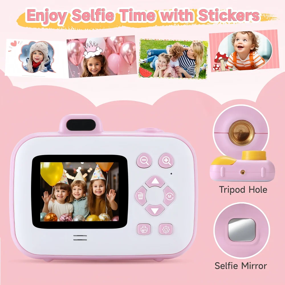 Instant Printing Camera Toys For Children Girls 12MP 1080P Digital Camera LED Fill Light 16X Thermal Zoom With 32GB TF Card Type C Educational Toys