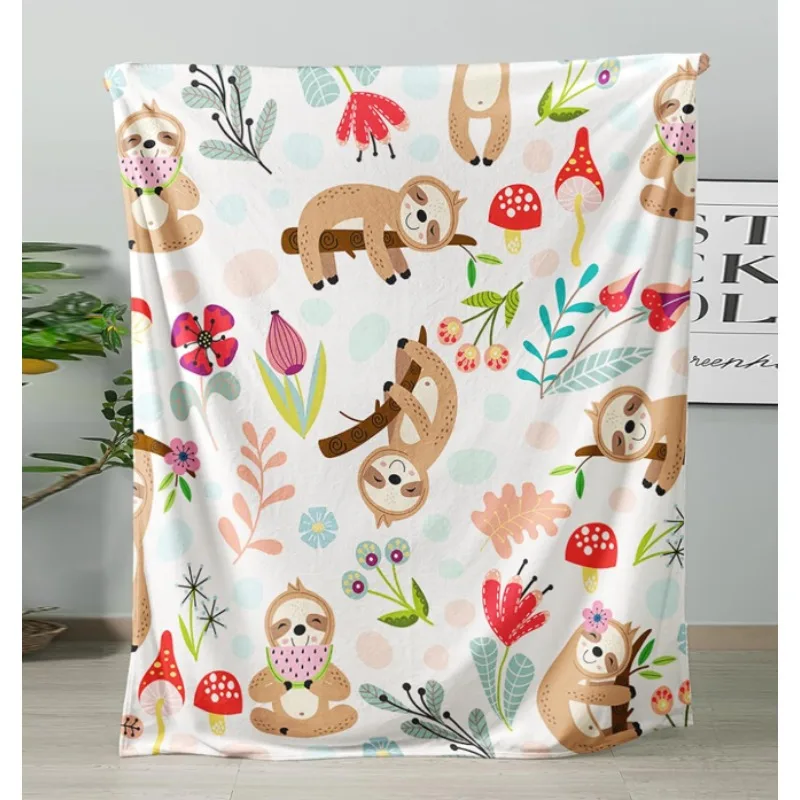 

Фланелевое одеяло с изображением ленивца, фланелевое одеяло с милыми животными, украшение для дивана с растениями и цветами, удобное, мягкое и легкое.