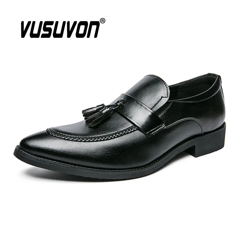 Men Tassels Loafers Shoes Dress Hot Sale Formal Casual Wedding Brand Black Fashion Leather Big Size 38-48 Work Flats