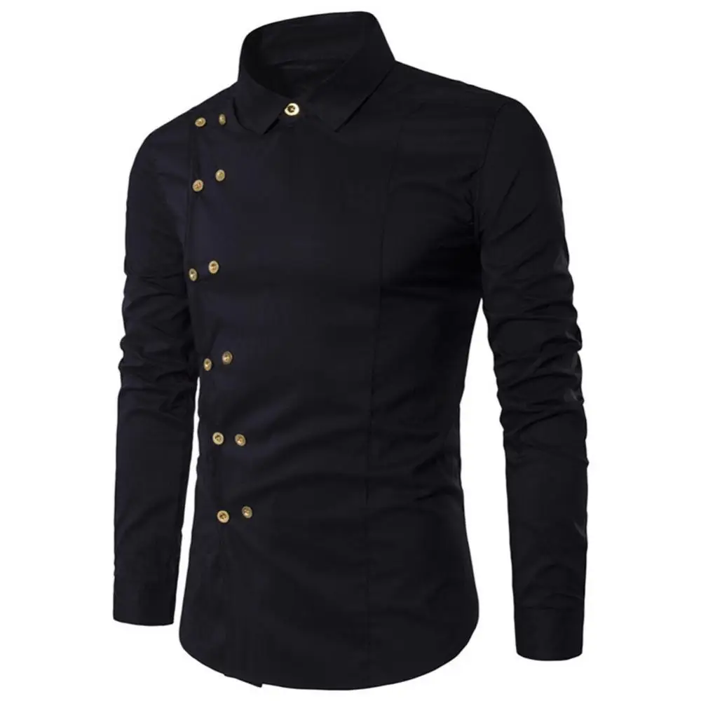 

Turn Down Collar Long Sleeve Cotton Men Shirt Diagonal Double-breasted Diagonal Double-breasted Long Sleeve