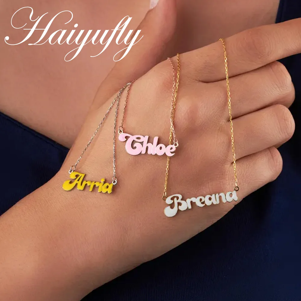 

Haiyufly Custom Name Necklace for Women Personalized Colored Oil Nameplate Stainless Steel Jewelry Choker Chain Birthday Gift
