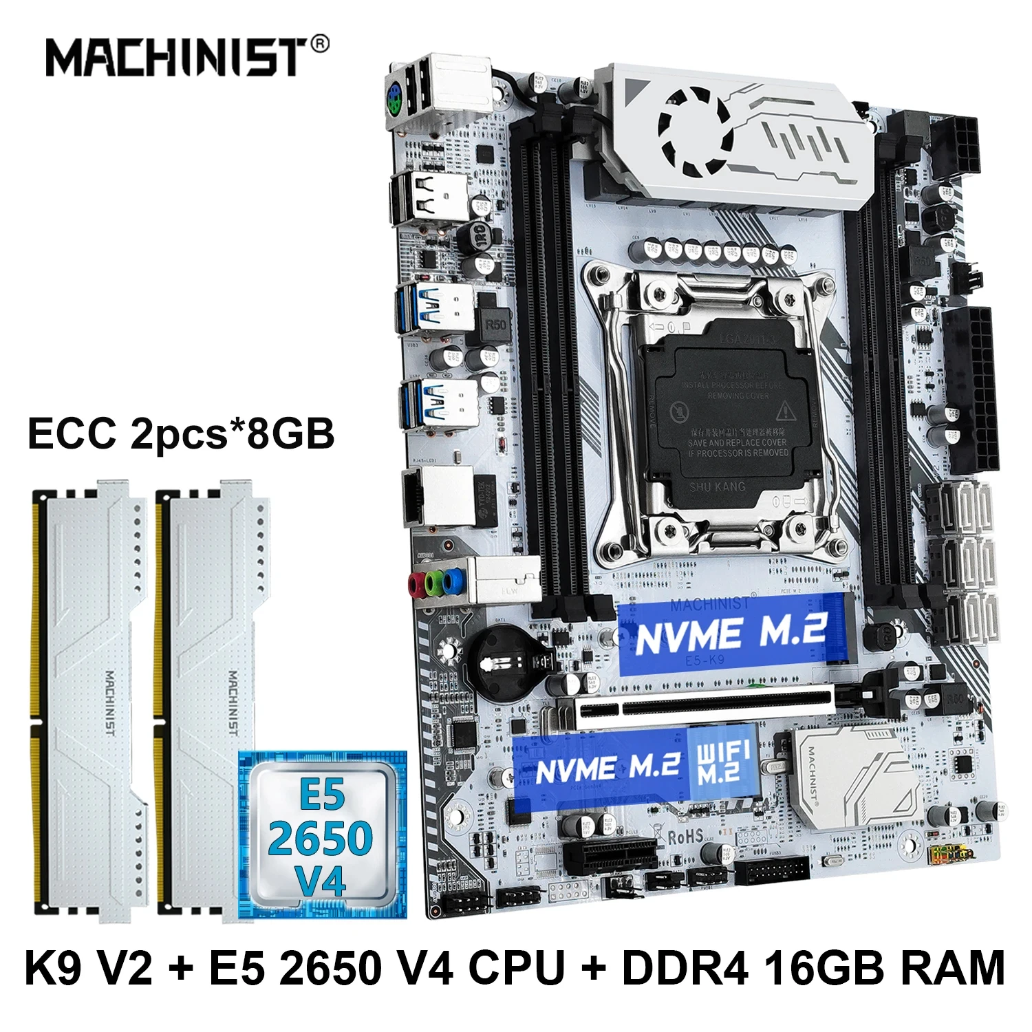 MACHINIS X99 Motherboard Set LGA 2011-3 Kit Xeon E5 2650 V4 CPU Processor DDR4 8GB*2 RAM Memory M-ATX M.2 NVME SSD pcie3.0 k9 V2