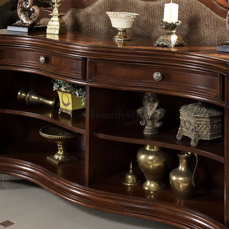 European-Style Home Console Tables American Carved Distressed Sofa Tables a Long Narrow Table Door against the Wall