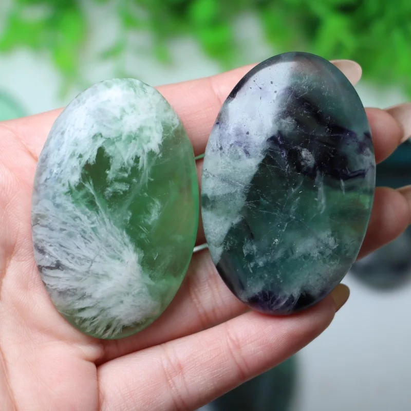 1 pieza de pluma, copo de nieve, fluorita, palma, cristal, piedra natural pulida de estilo bohemio, arcoíris vibrante, verde, azul y morado