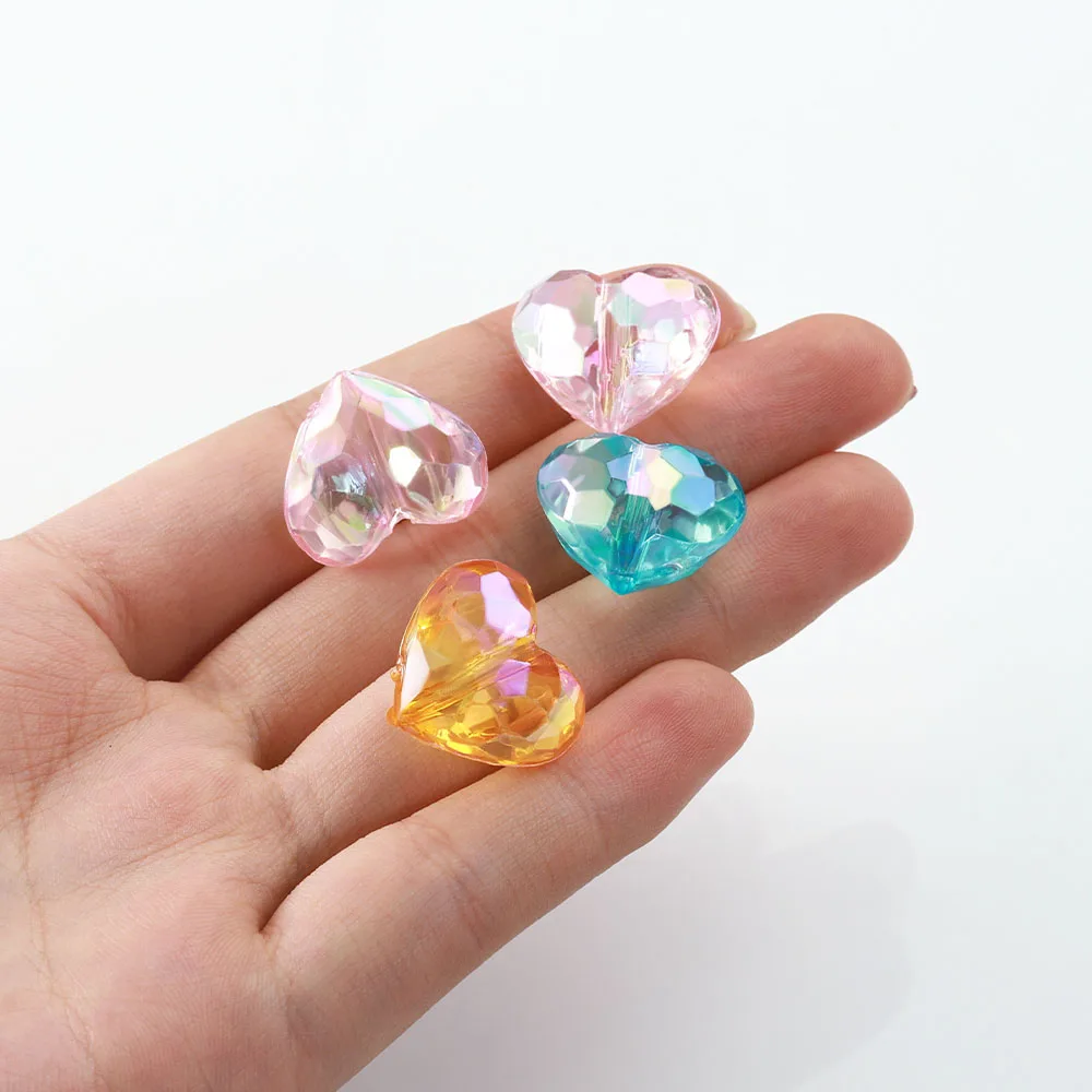 20pcs Acrylic Love Heart Beads Shiny Mix AB Color Large Crystal Loose Spacer Beads for Necklace Bracelet Pendant Jewelry Making