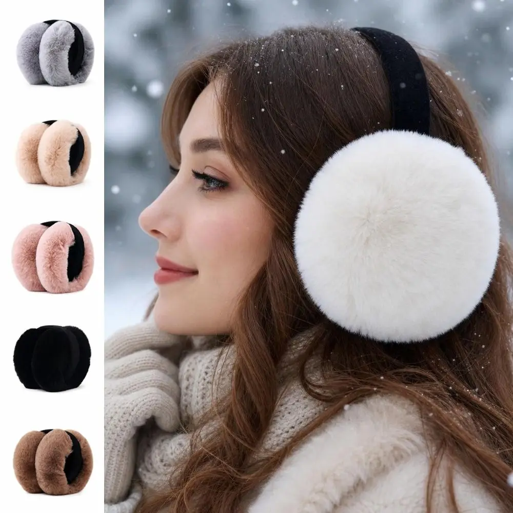 Warm Adjustable Faux Fur Earmuffs Foldable Soft Ear Warmers Thermal Lining Fluffy Ear Covers Cold Weather